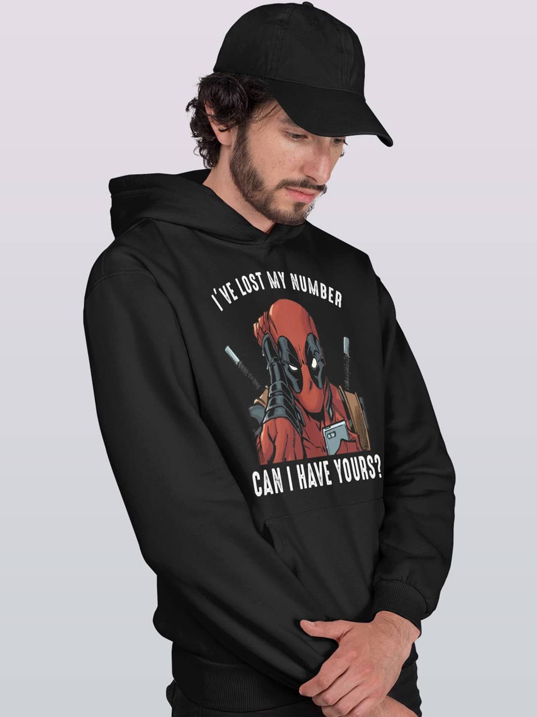 

macmerise Men Printed Hooded Sweatshirt, Black