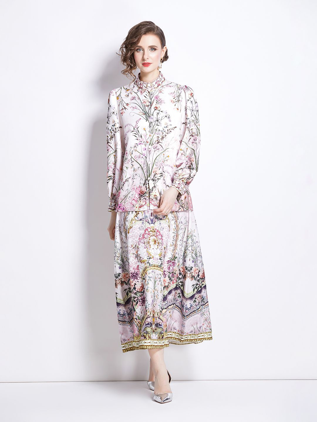 

JC Collection Long Cuffed Sleeves Printed Co-Ords Set, White