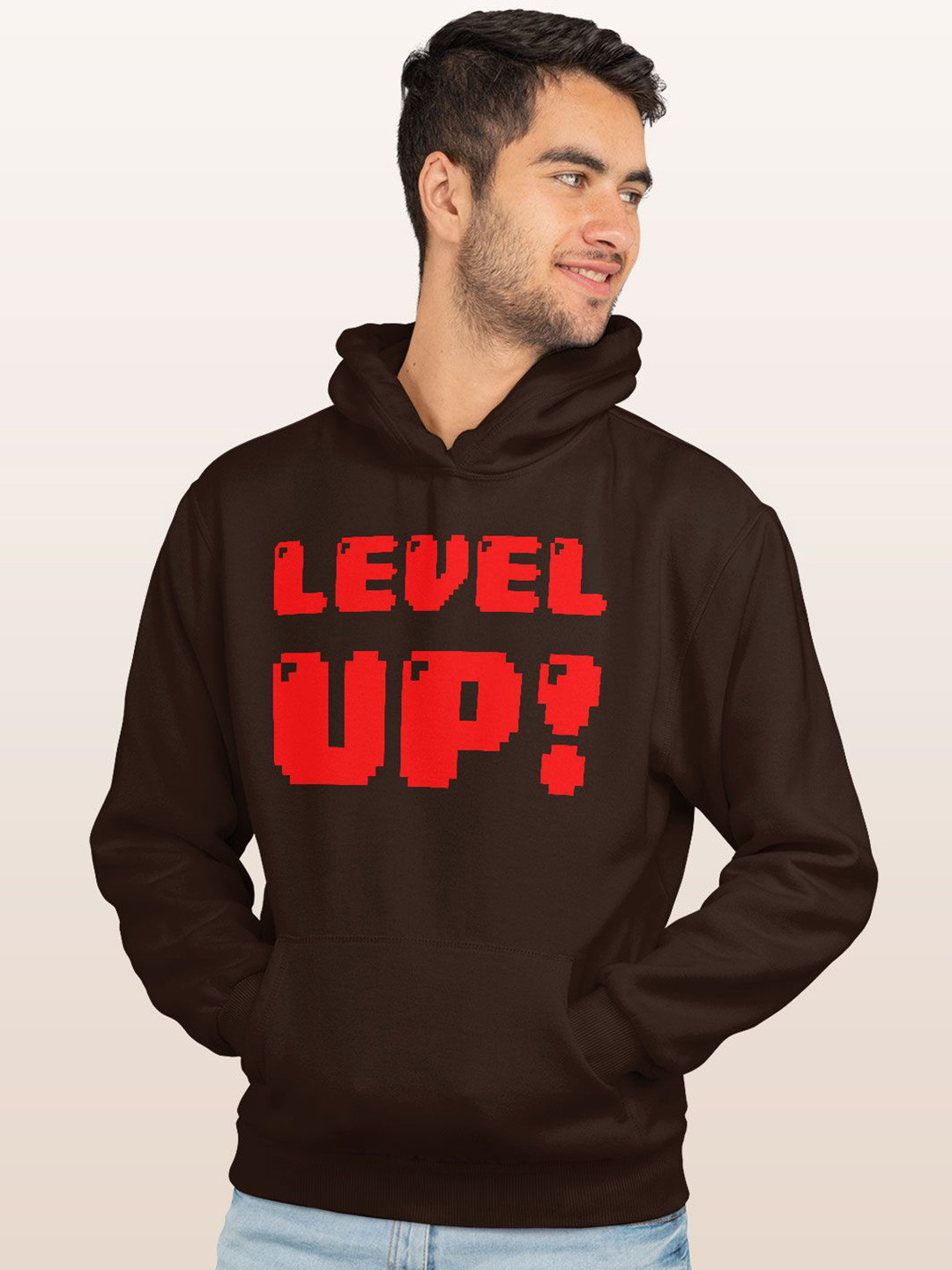 

macmerise Men Printed Hooded Sweatshirt, Brown