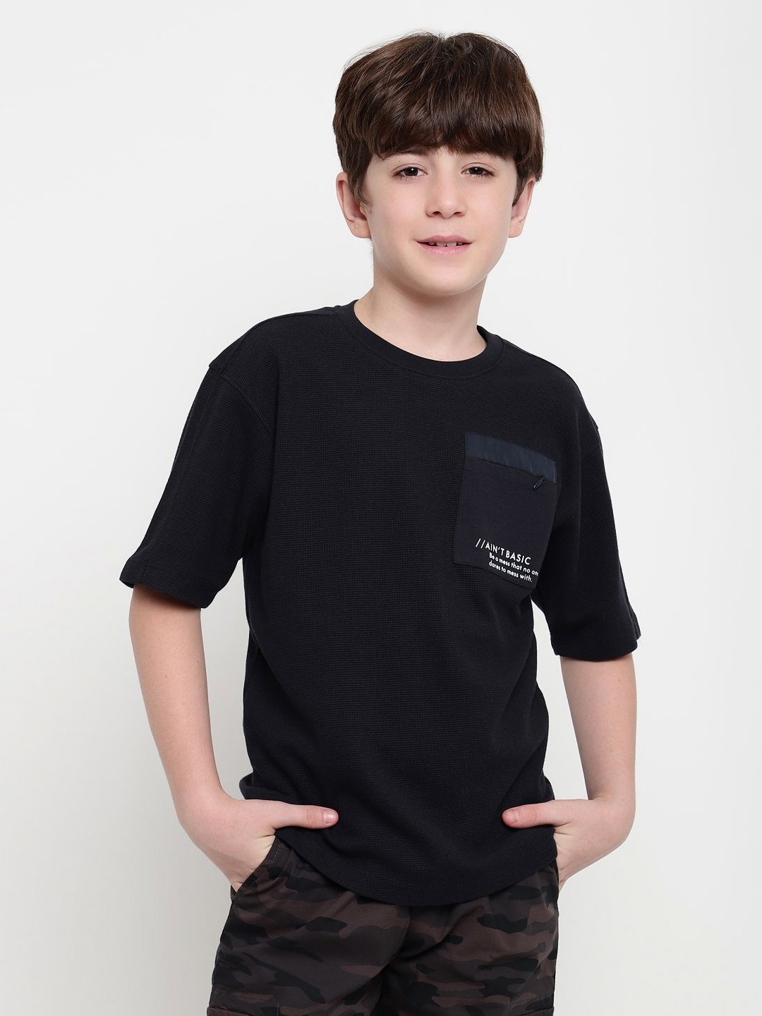 

Octave Boys Drop-Shoulder Sleeves Pockets T-shirt, Navy blue