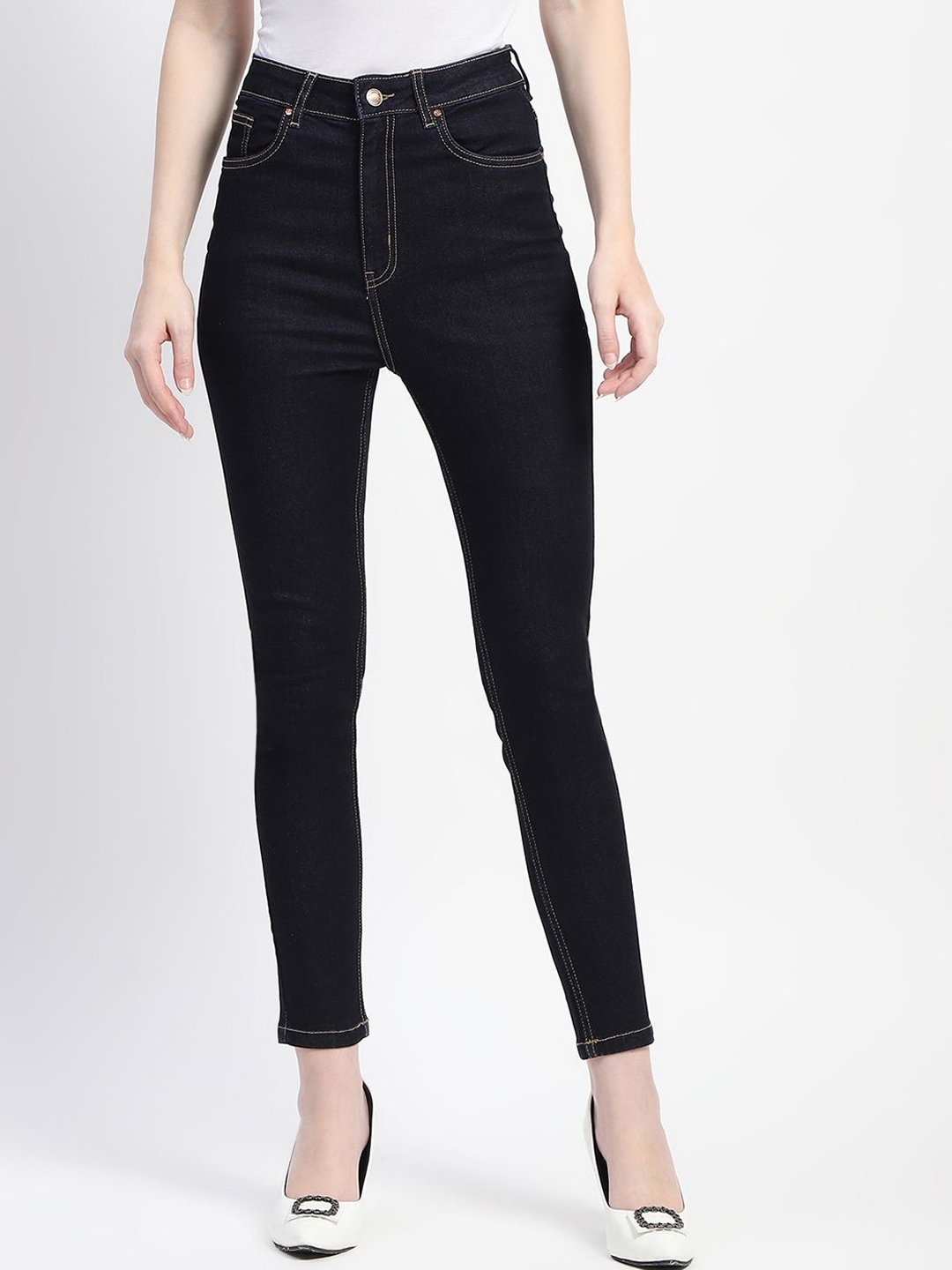 

Madame Women Skinny Fit High-Rise Cropped Jeans, Blue