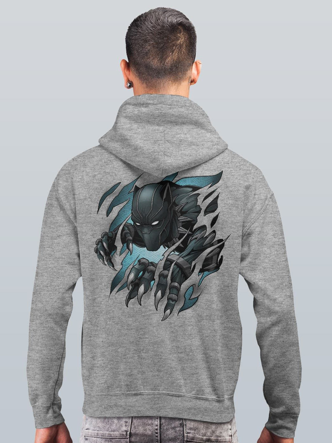 

macmerise Men Printed Hooded Sweatshirt, Grey
