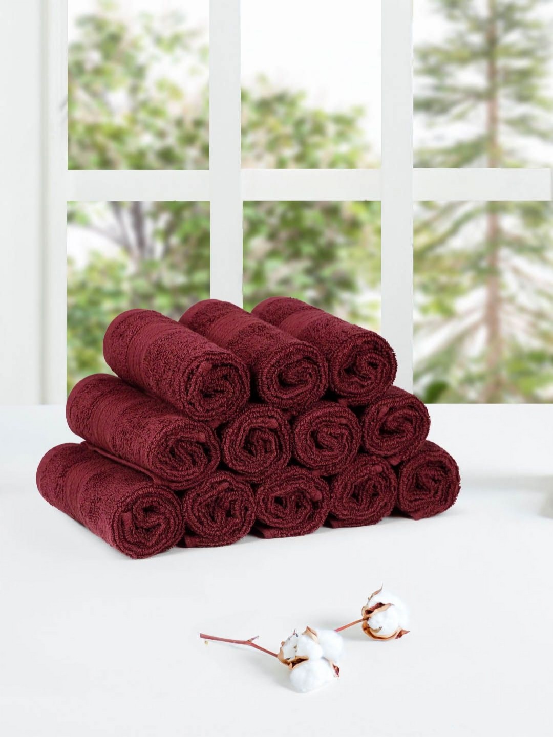

MYTRIDENT Maroon 12 Pieces 500 GSM High Absorbent Pure Cotton Face Towels