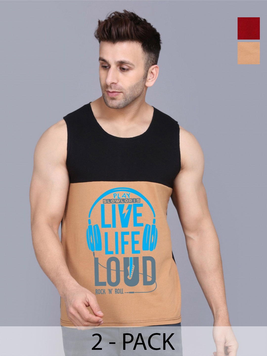 

SLOWLORIS Men Pack Of 2 Typography Printed Round Neck Cotton Slim Fit T-shirts, Black