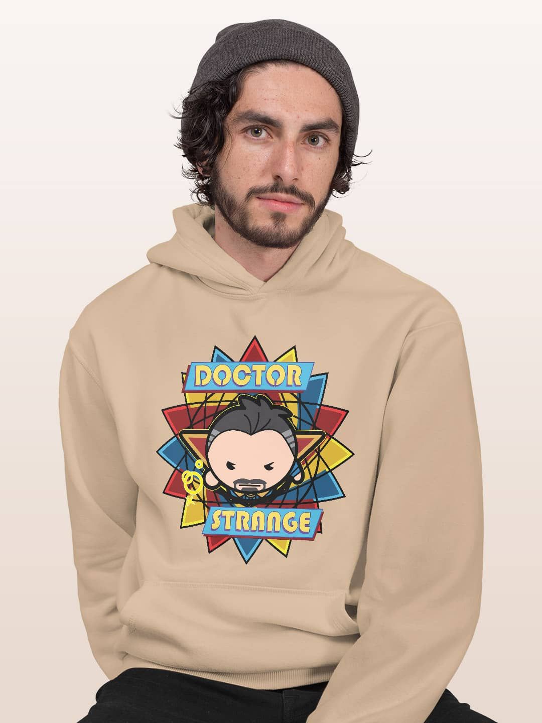 

macmerise Men Printed Hooded Sweatshirt, Beige