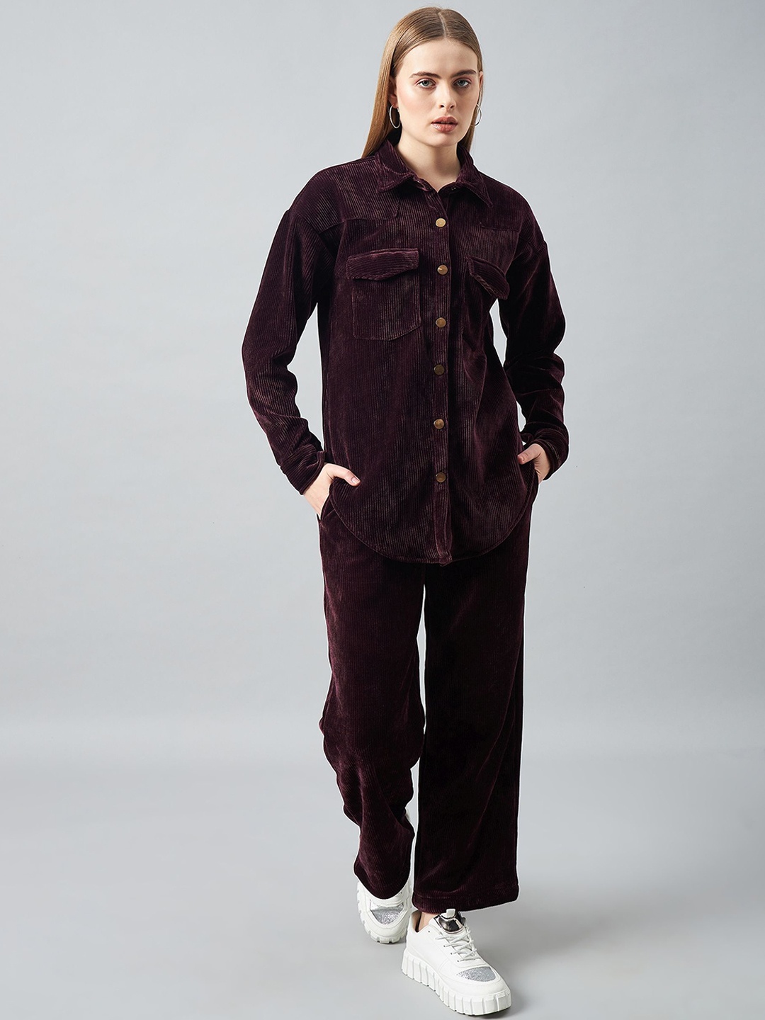 

DELAN Self Designed Shirt & Trouser, Maroon