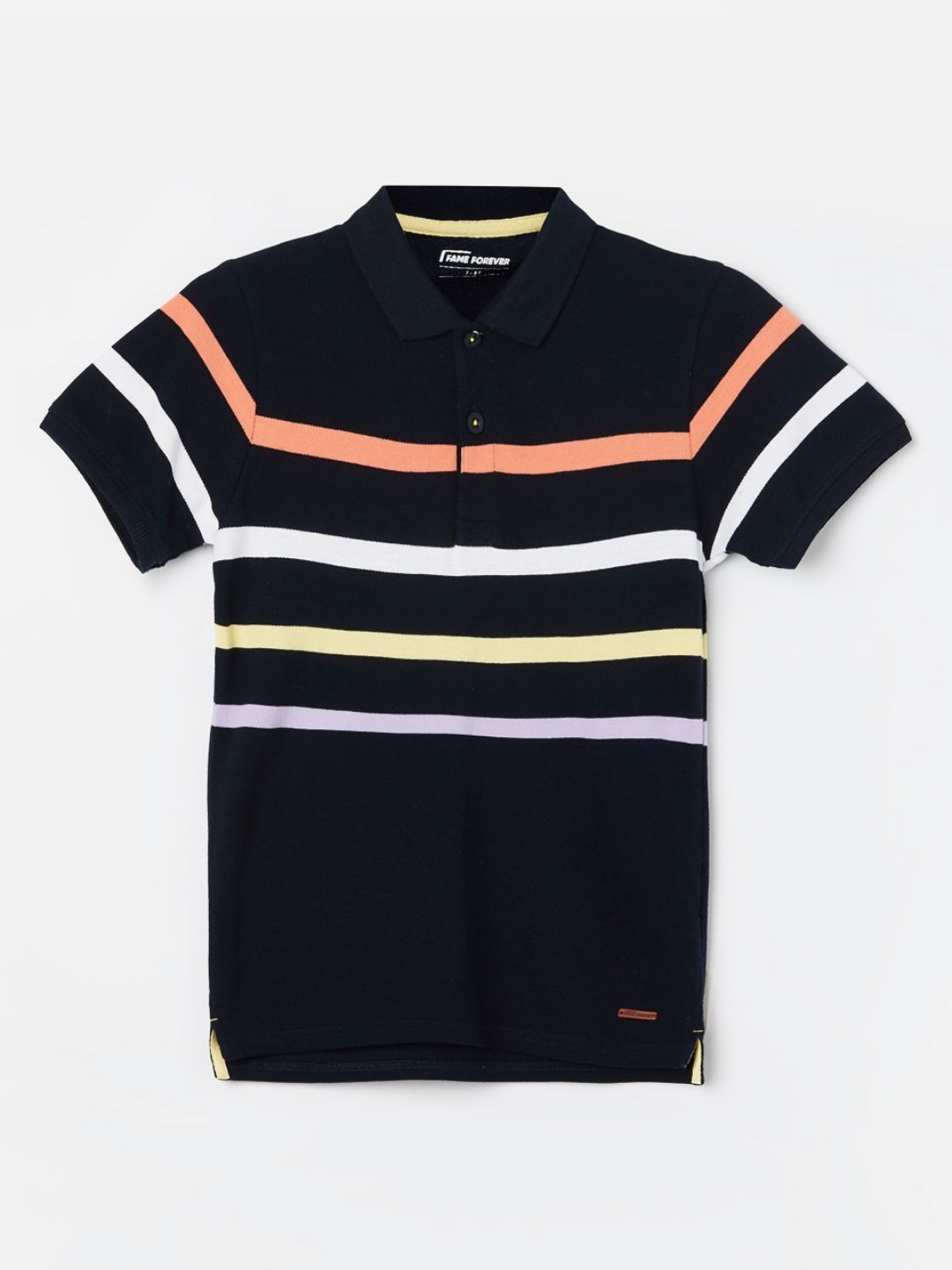 

Fame Forever by Lifestyle Boys Striped Polo Collar Cotton T-shirt, Blue