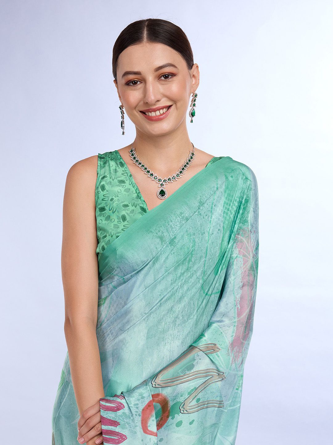 

Mitera Abstract Satin Saree, Green