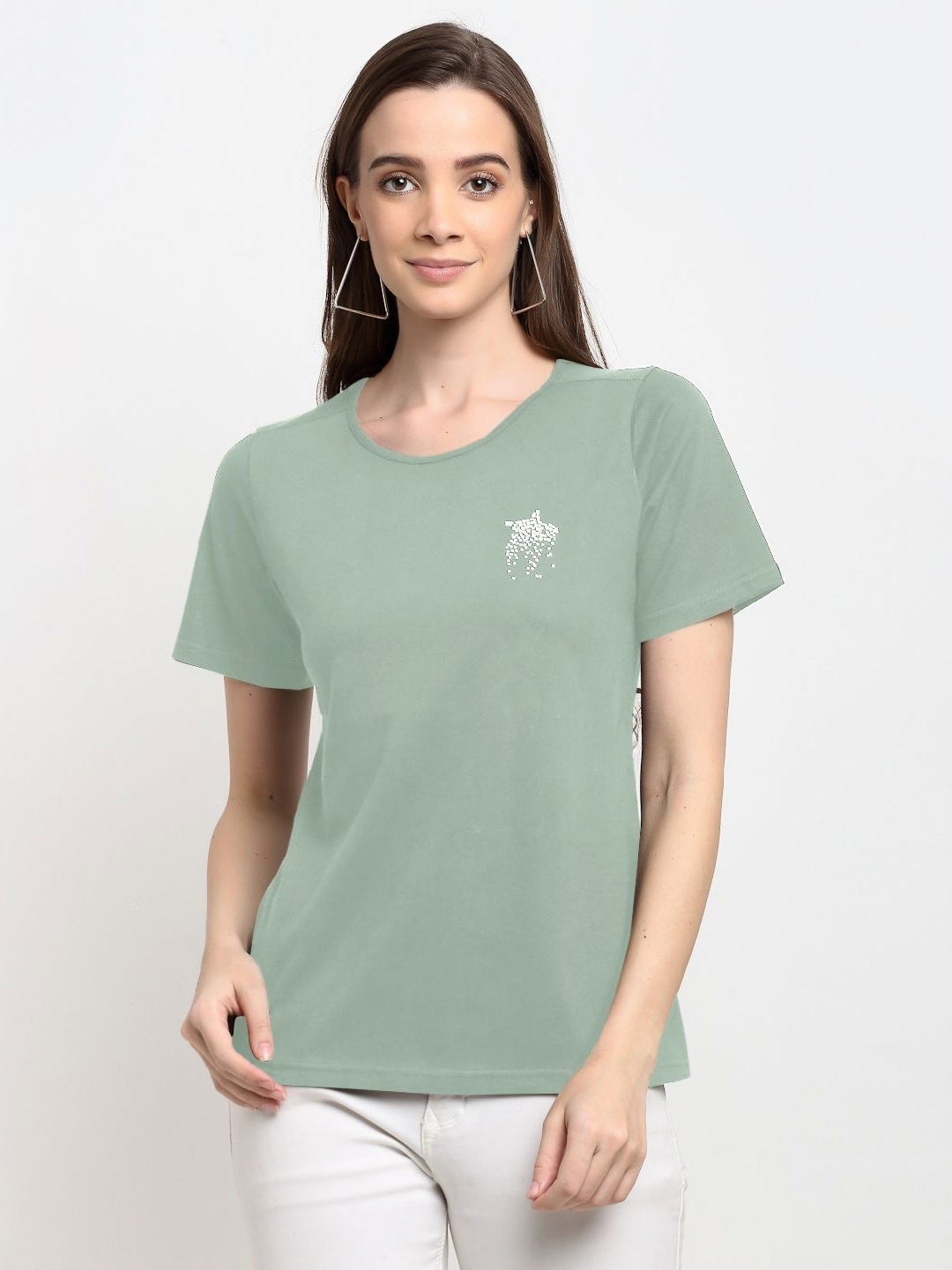 

BRINNS Women Solid Round Neck Cotton T-shirt, Green