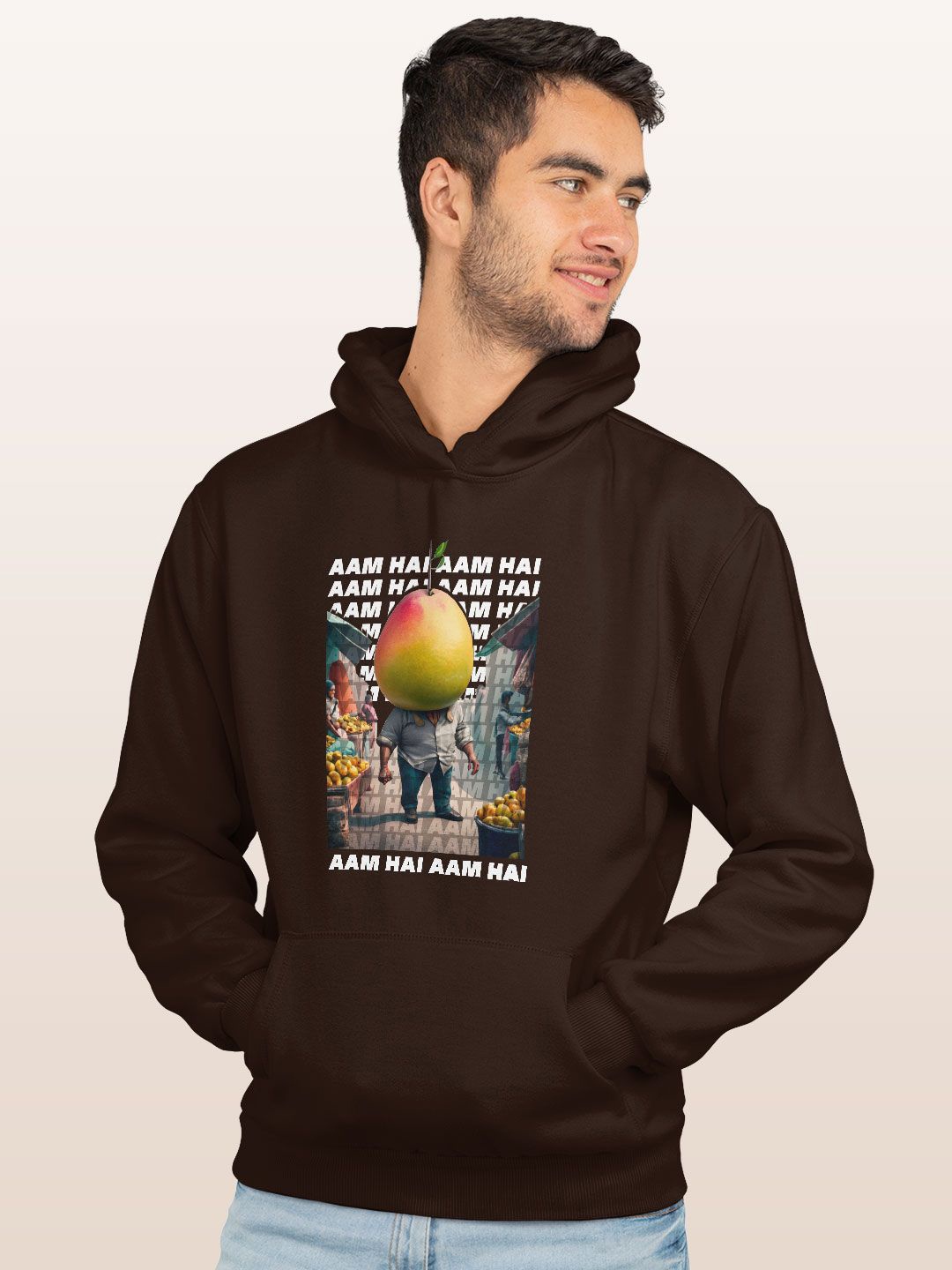 

macmerise Men Printed Hooded Sweatshirt, Brown