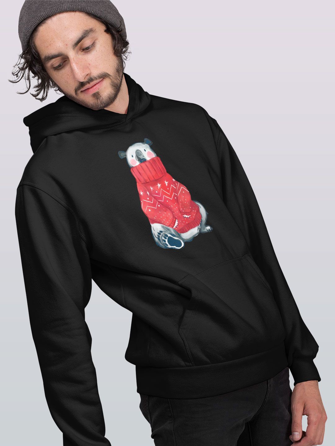 

macmerise Men Printed Hooded Sweatshirt, Black