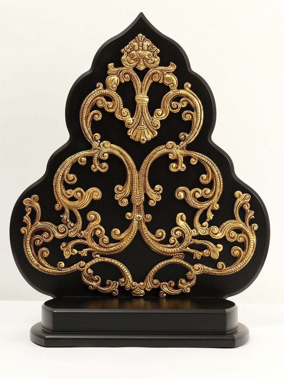 

Exotic India 14" Wood & Brass Kirtimukha Throne Wall Hanging, Gold