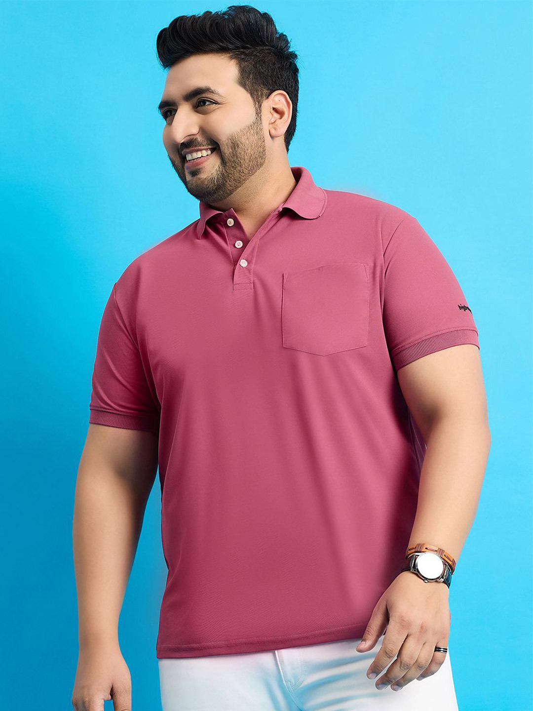 

bigbanana Plus Size Polo Collar Bio Finish Short Sleeves T-shirt, Pink