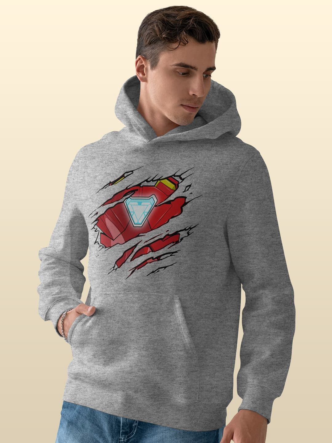 

macmerise Men Printed Hooded Sweatshirt, Grey