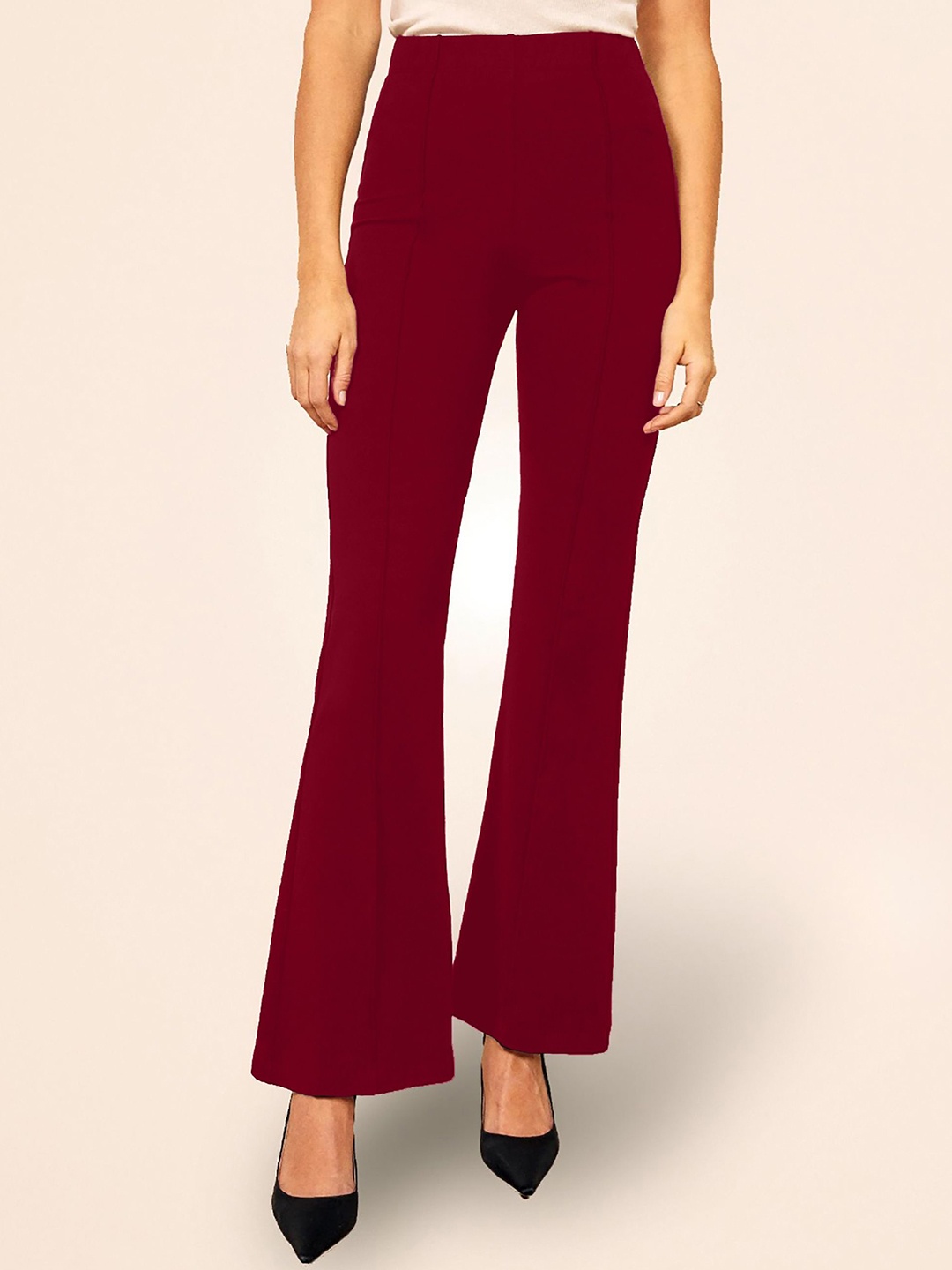 

Dream Beauty Fashion Women Flared High-Rise Easy Wash Trousers, Maroon