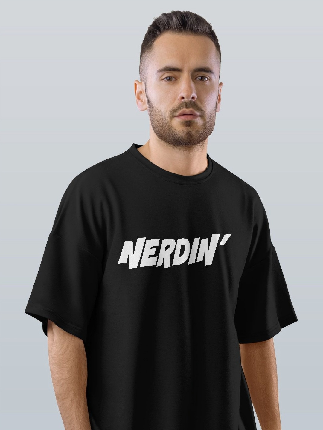 

macmerise Men Typography Printed Applique T-shirt, Black