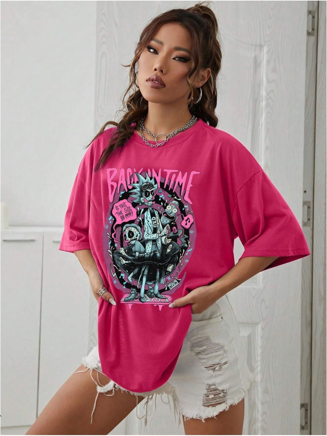 

TABADTOD Women Graphic Printed Oversized T-shirt, Pink