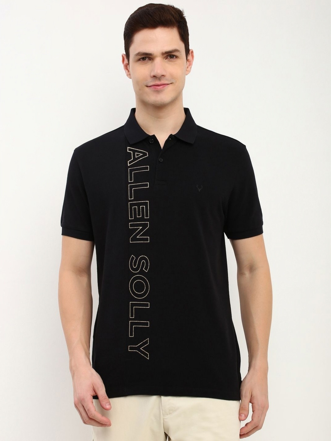 

Allen Solly Men Typography Printed Polo Collar Cotton T-Shirt, Black