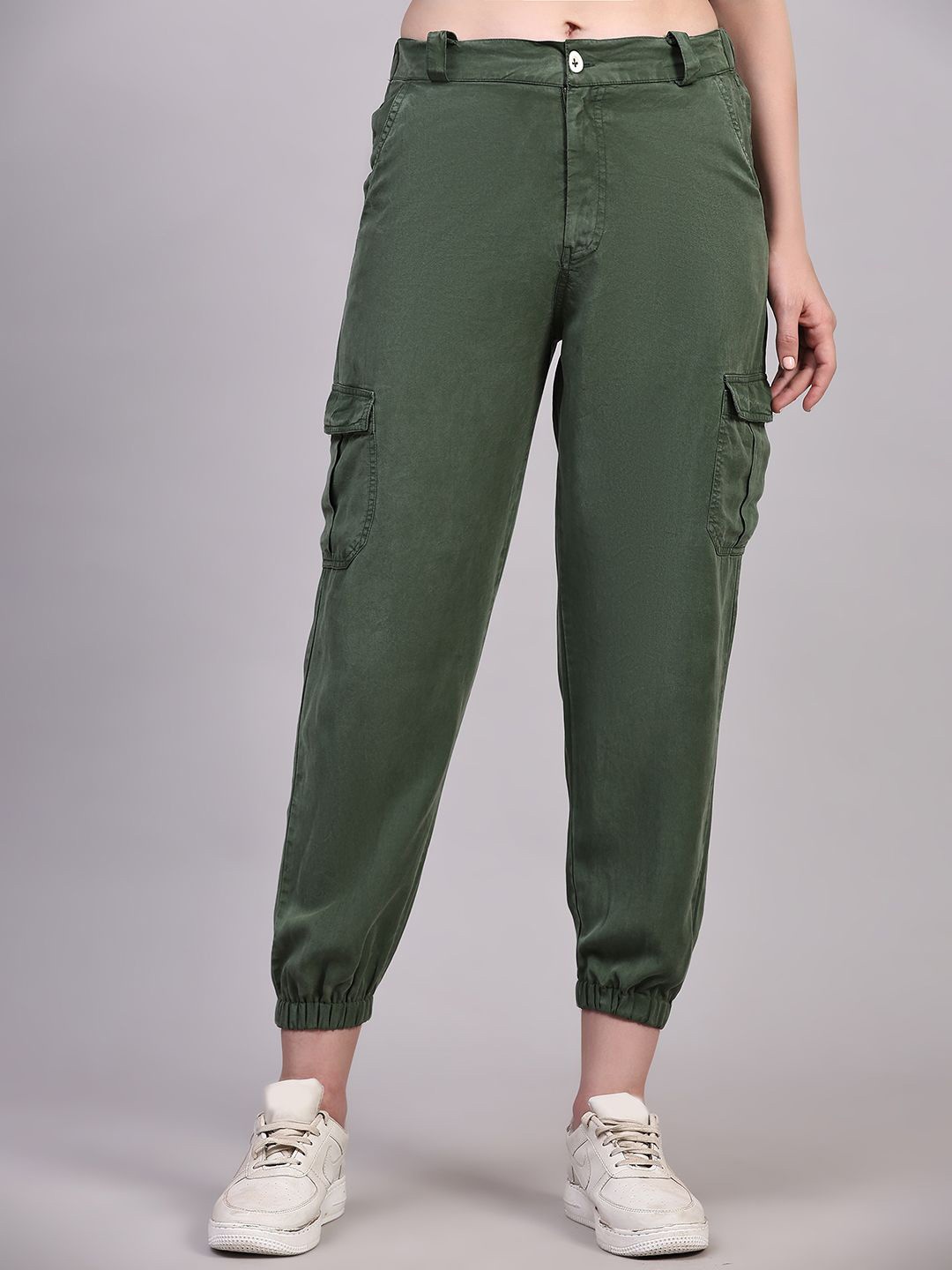 

Pomegal Women Mid- Rise Cargo Joggers, Olive