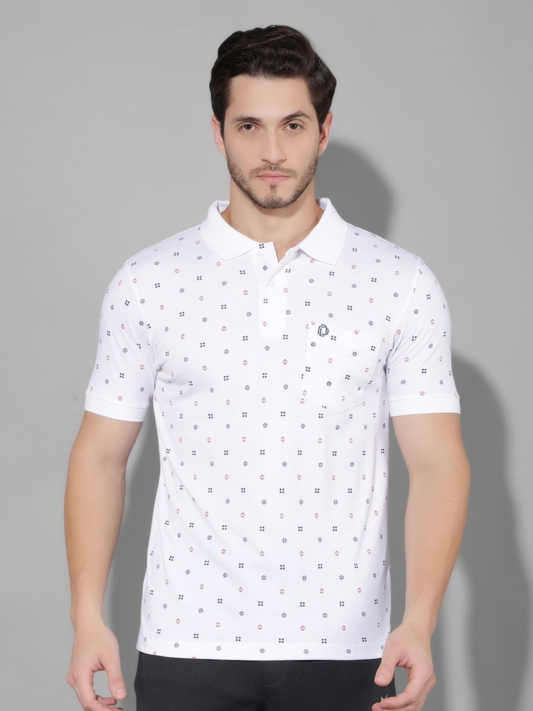 

Dollar Men Printed Polo Collar Pockets T-shirt, White