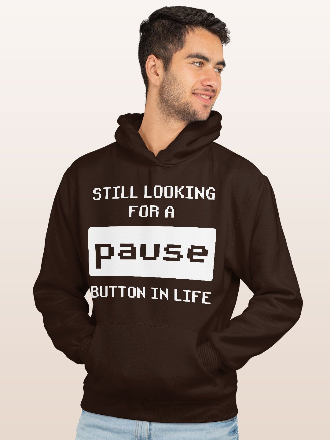 

macmerise Men Printed Hooded Sweatshirt, Brown