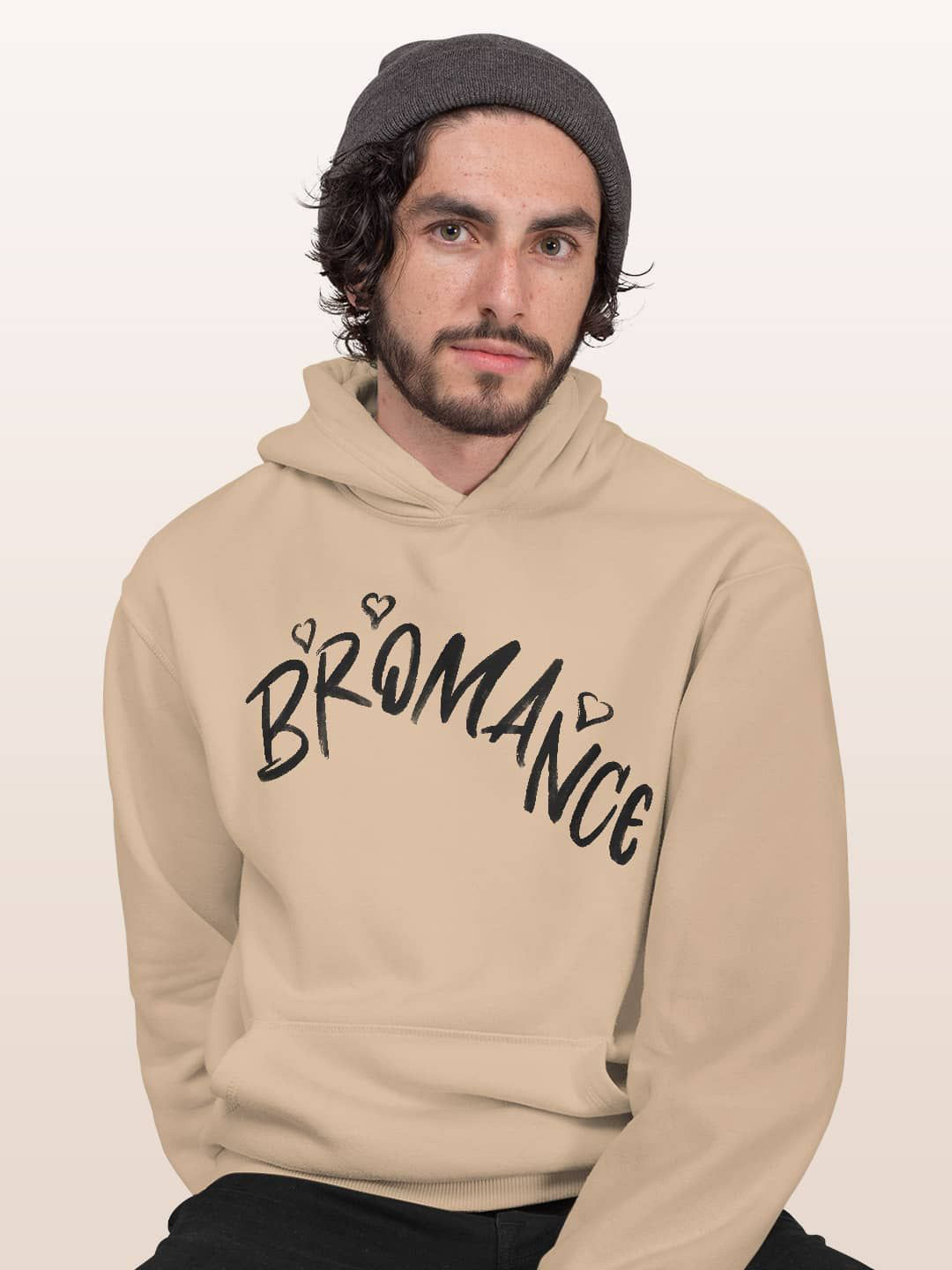 

macmerise Men Printed Hooded Sweatshirt, Beige