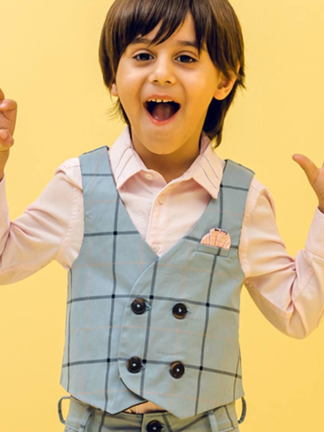 

One Friday Boys Checked V-Neck Sleeveless Waistcoat, Blue