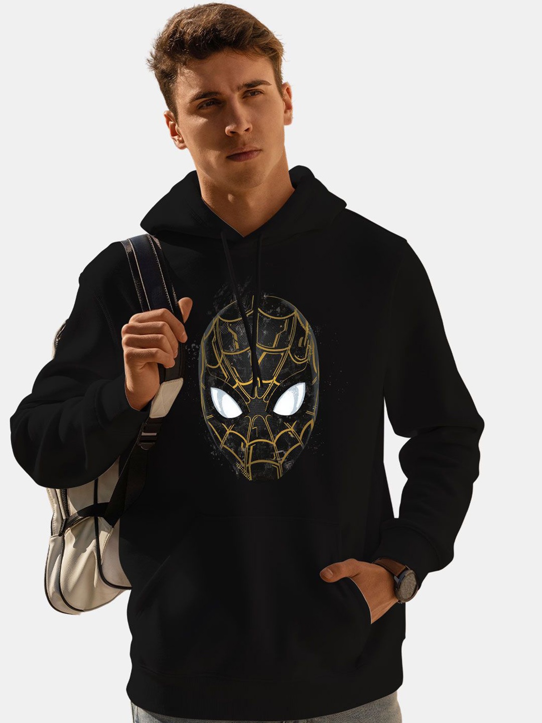 

macmerise Men Printed Hooded Sweatshirt, Black