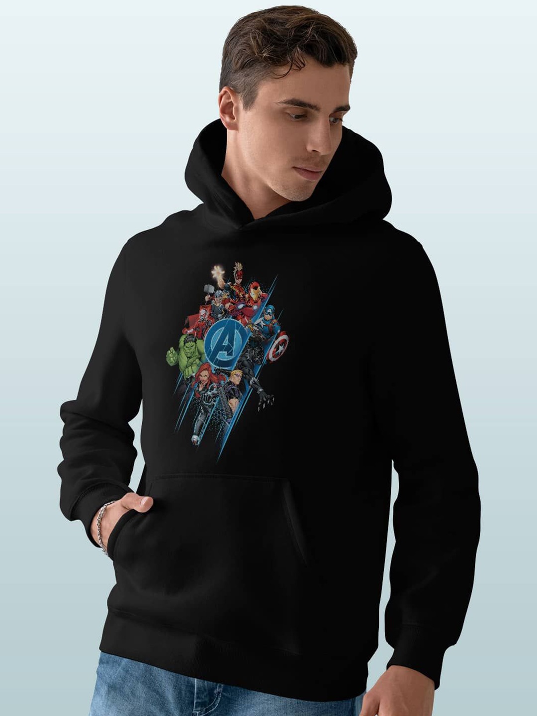 

macmerise Men Printed Hooded Sweatshirt, Black