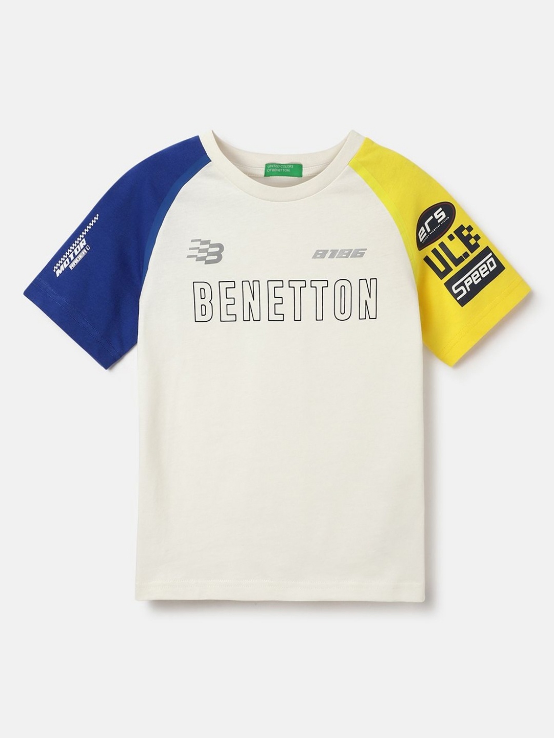 

United Colors of Benetton Boys Typography Printed Pure Cotton Applique T-shirt, White