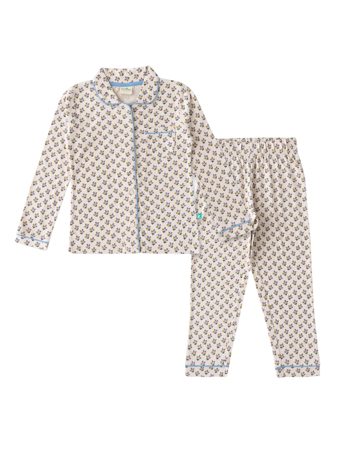 

JusCubs Girls Floral Printed Pure Cotton Night suit, Off white