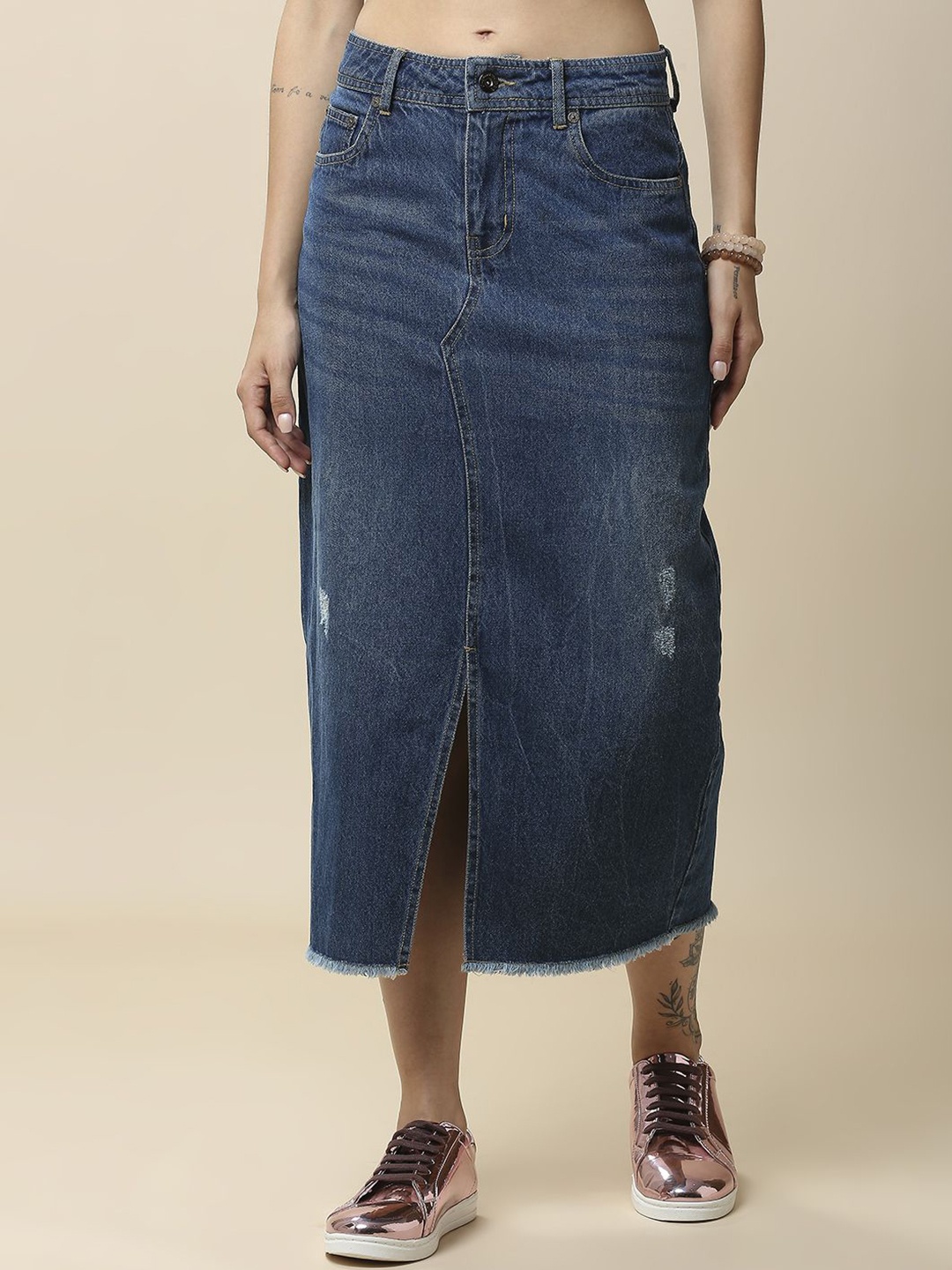 

Chemistry Denim Front Slit Midi Skirt, Blue