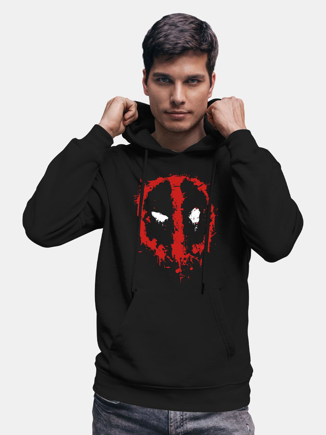 

macmerise Men Printed Hooded Sweatshirt, Black