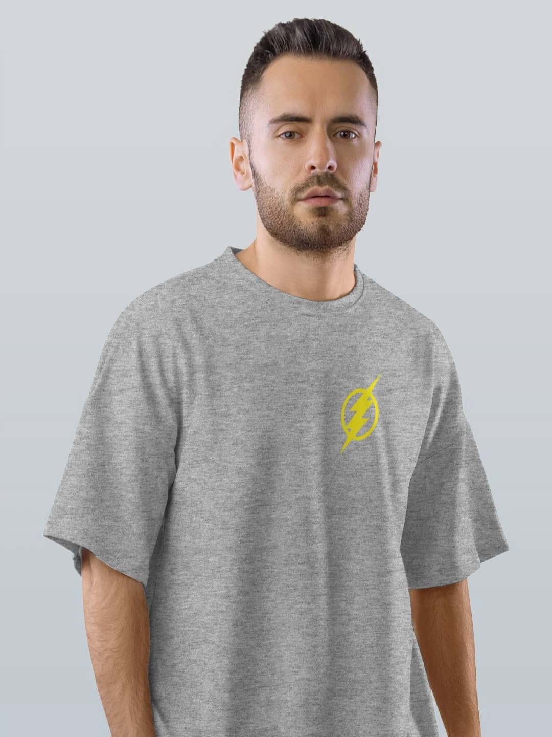 

macmerise Men Typography Printed Applique T-shirt, Grey
