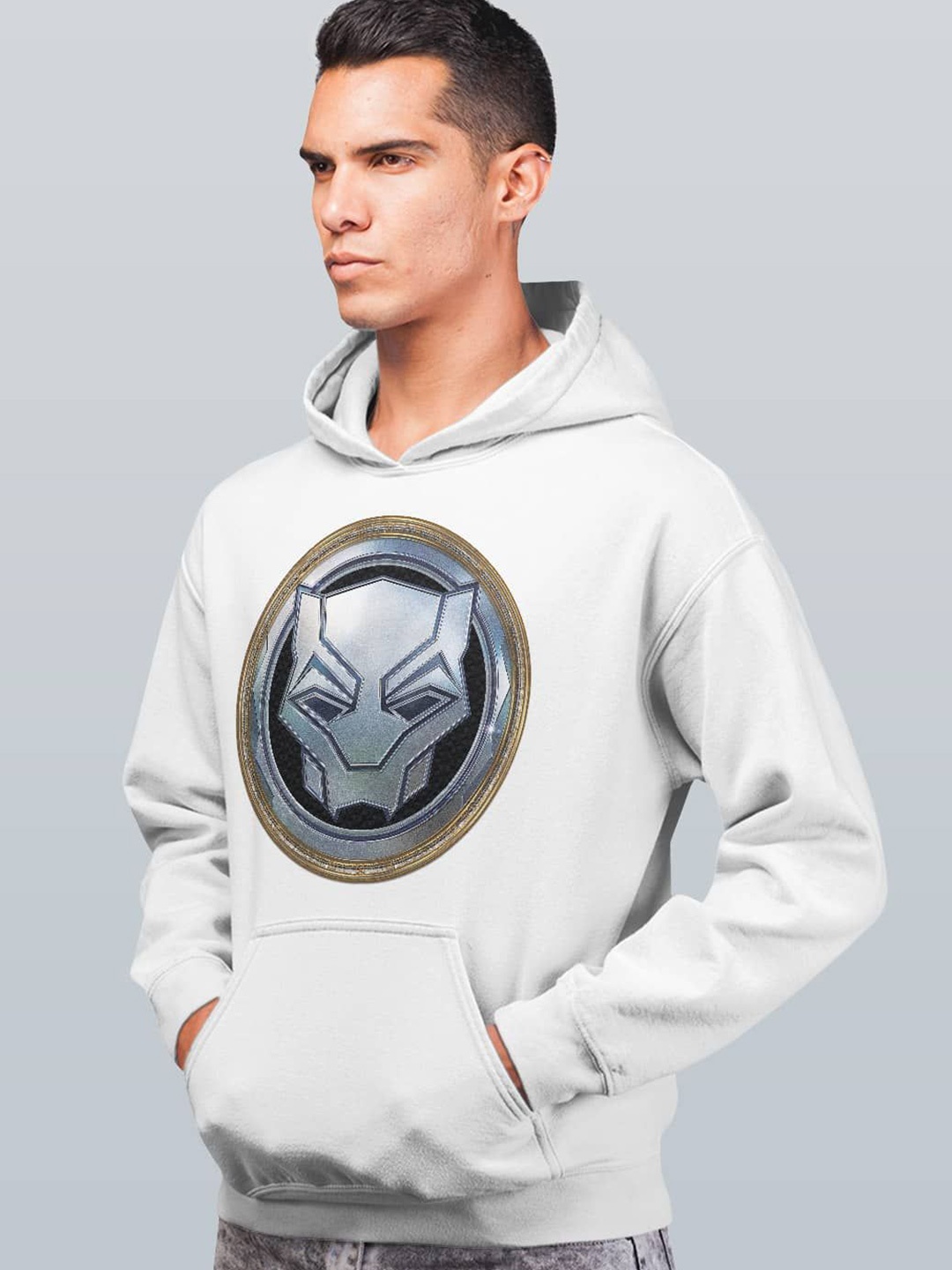 

macmerise Men Printed Hooded Sweatshirt, White
