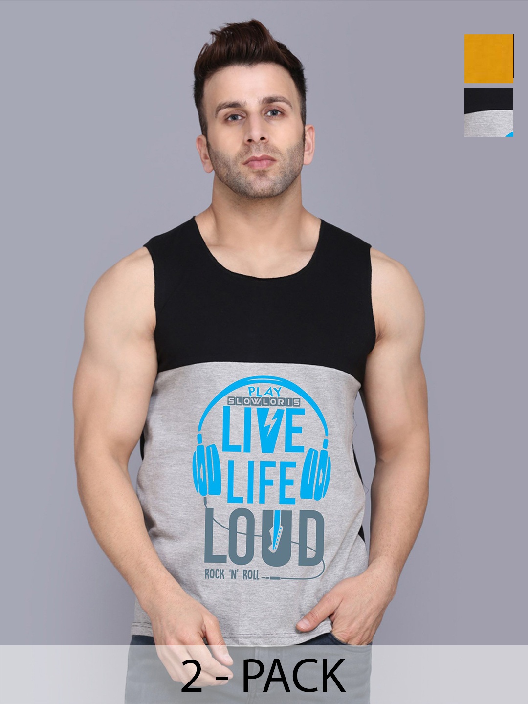 

SLOWLORIS Men Pack Of 2 Typography Printed Round Neck Cotton Slim Fit T-shirts, Black
