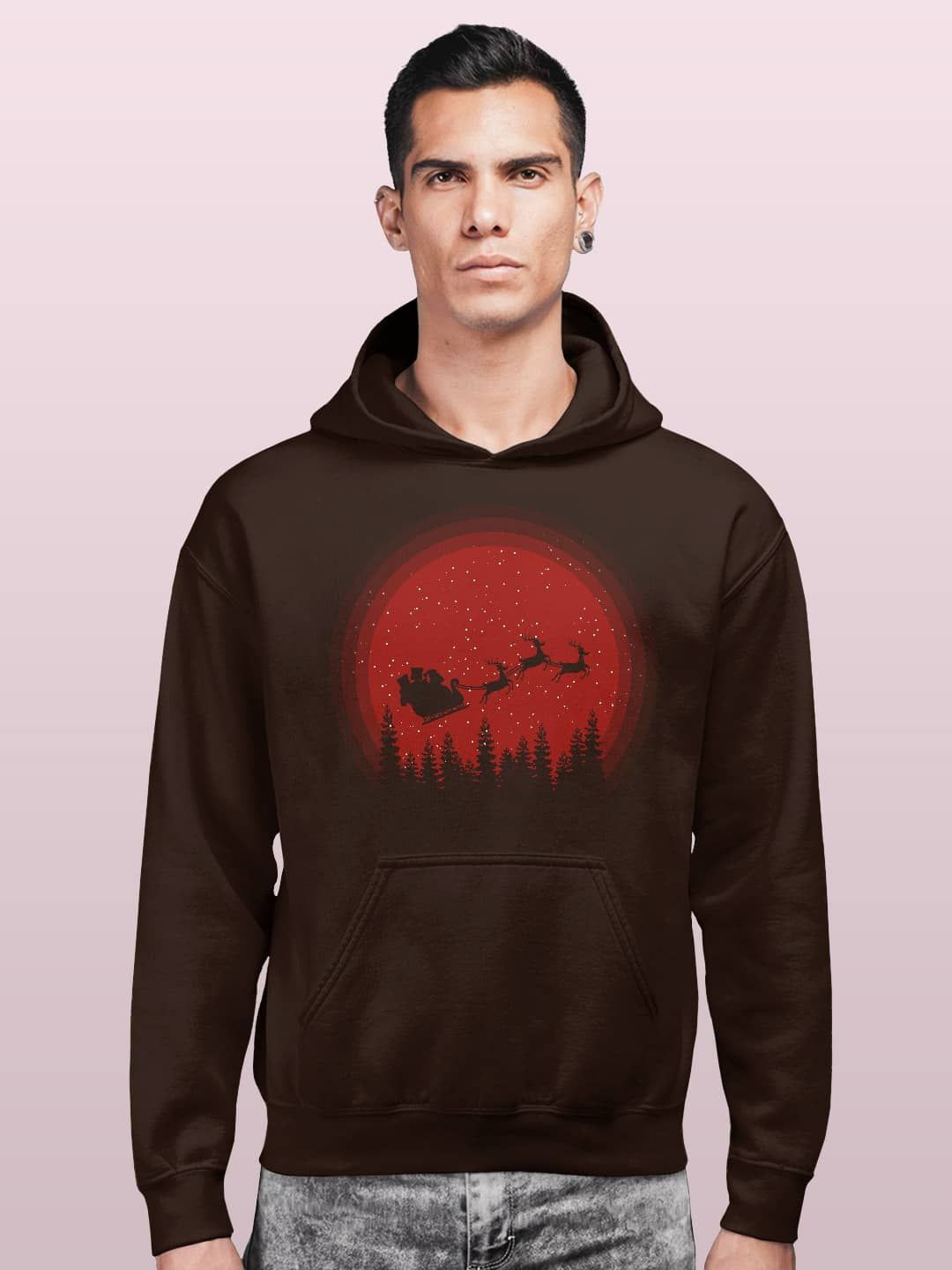 

macmerise Men Printed Hooded Sweatshirt, Brown