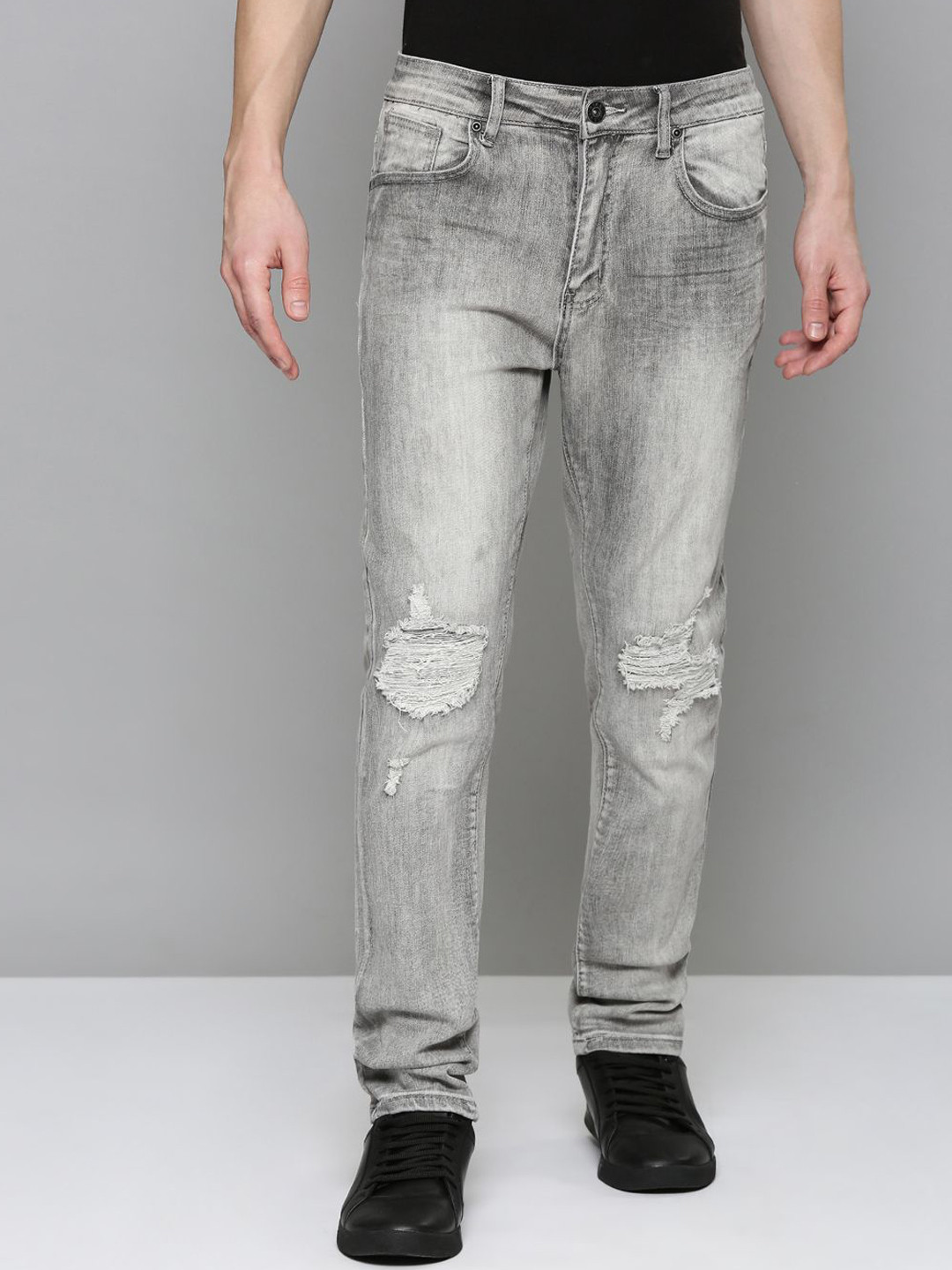 

WAIMEA Men Hollywood Skinny Fit Mildly Distressed Heavy Fade Stretchable Jeans, Grey