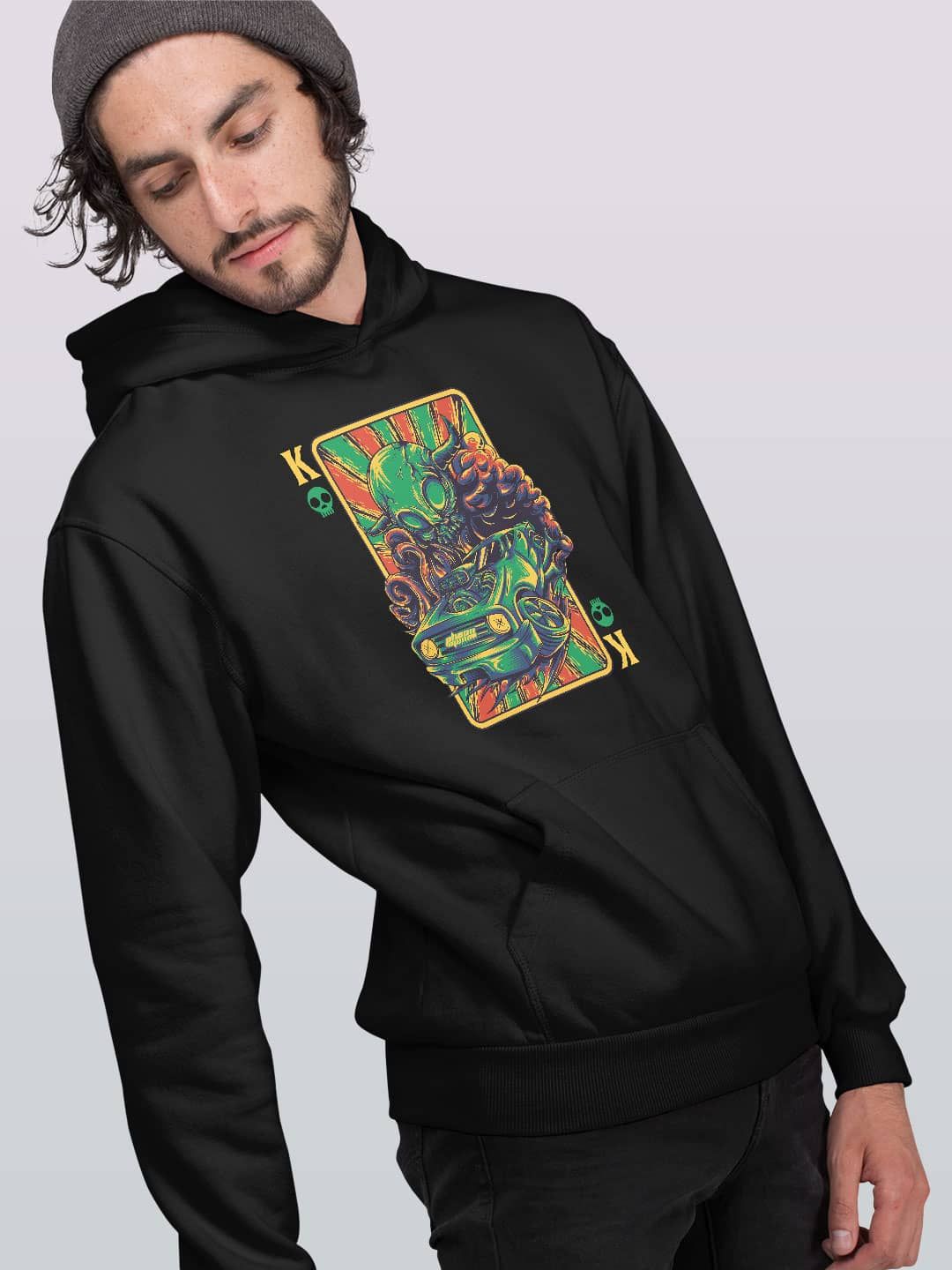 

macmerise Men Printed Hooded Sweatshirt, Black