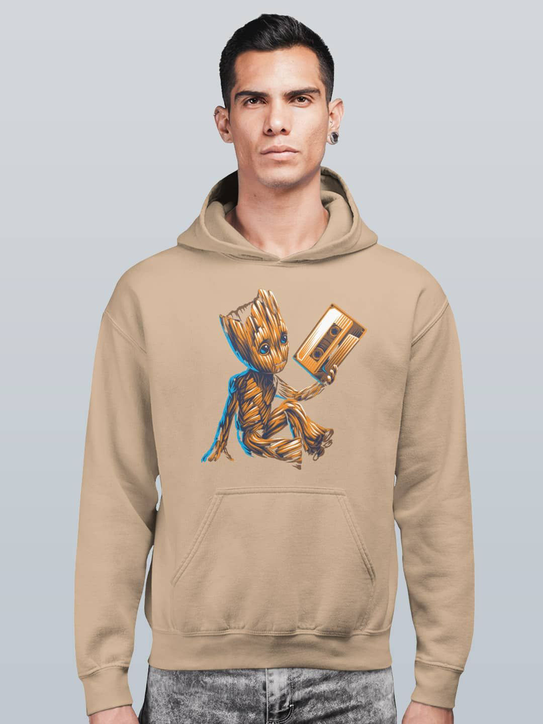 

macmerise Men Printed Hooded Sweatshirt, Beige