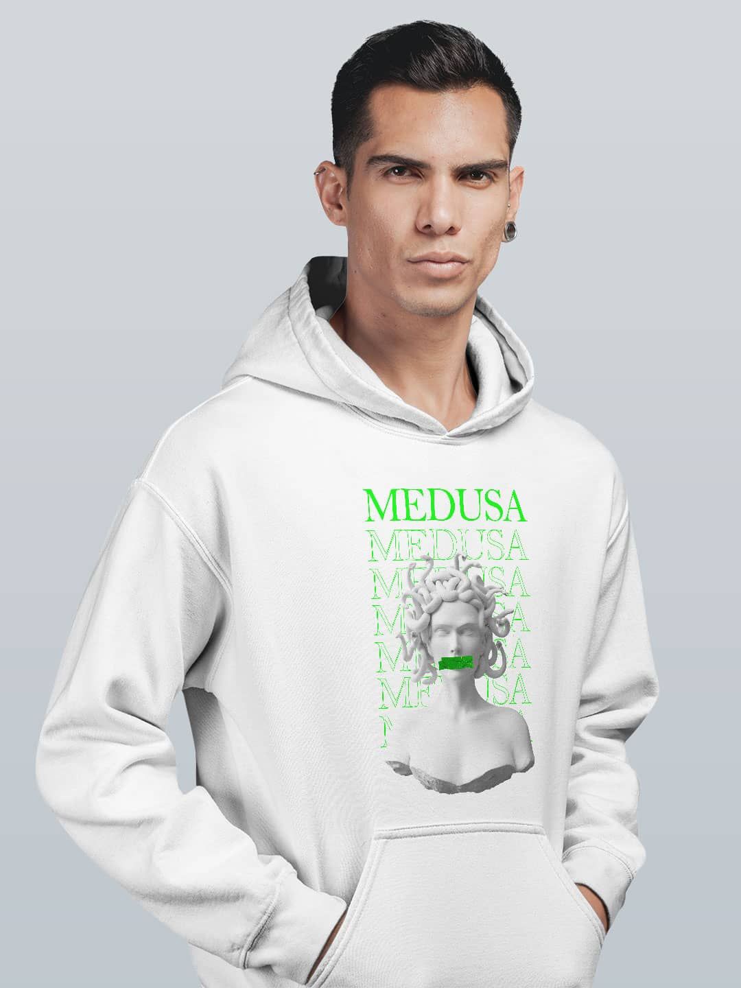 

macmerise Men Printed Hooded Sweatshirt, White