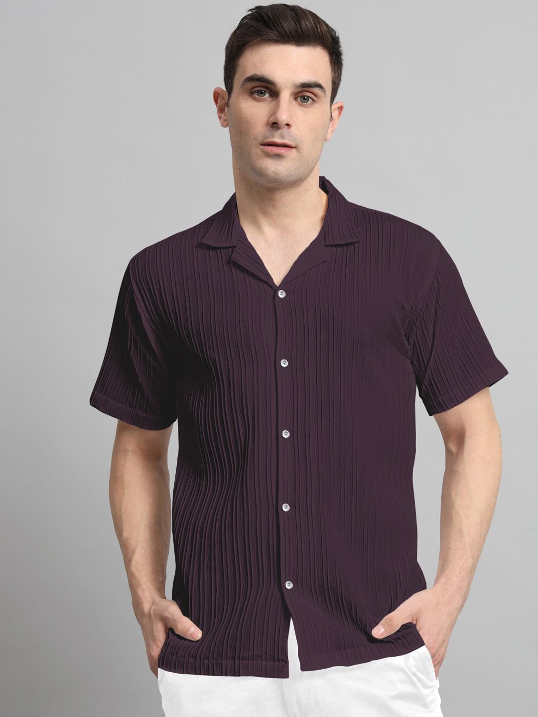 

Wuxi Men Classic Opaque Striped Casual Shirt, Purple
