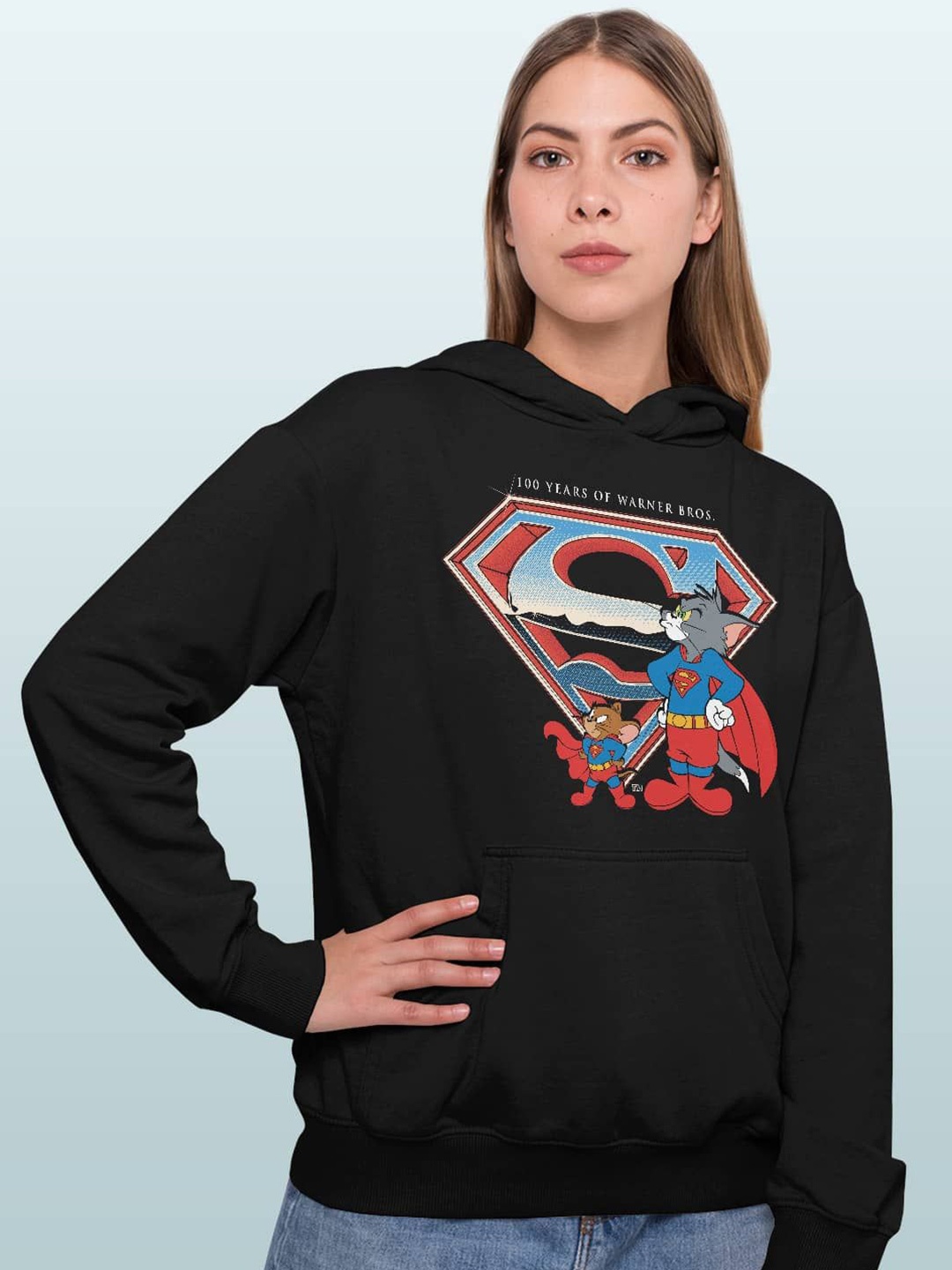 

macmerise Women Printed Hooded Sweatshirt, Black