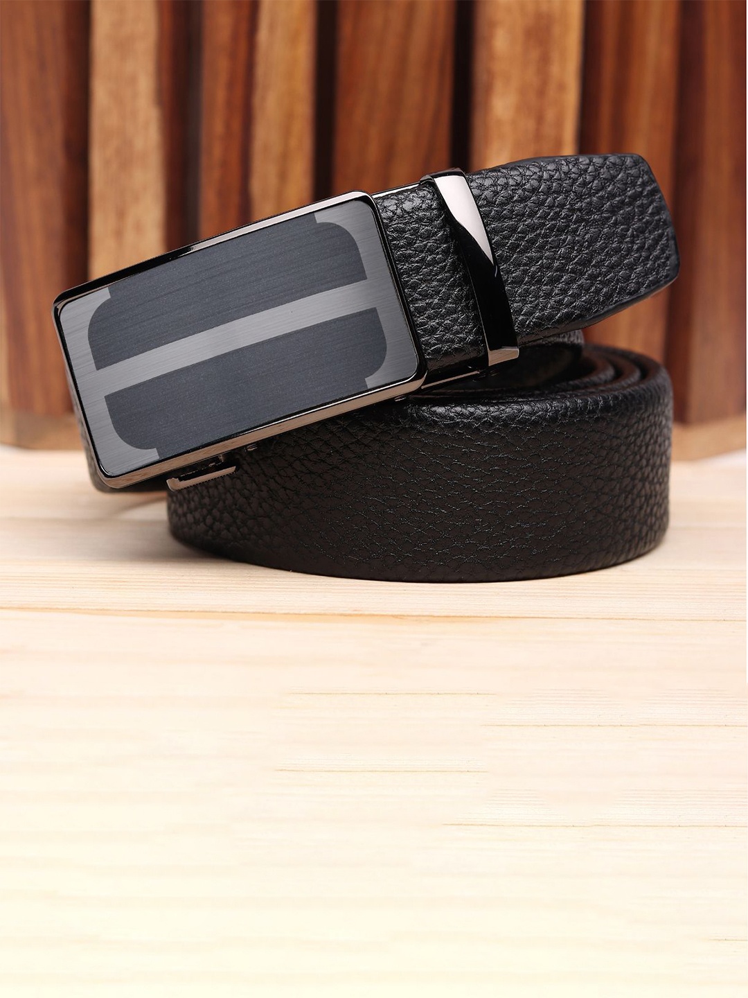 

WINSOME DEAL Men Textured Slider Buckle Closure Belt, Black
