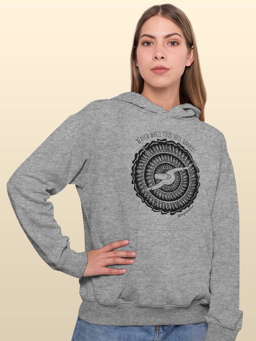 

macmerise Women Printed Hooded Sweatshirt, Grey