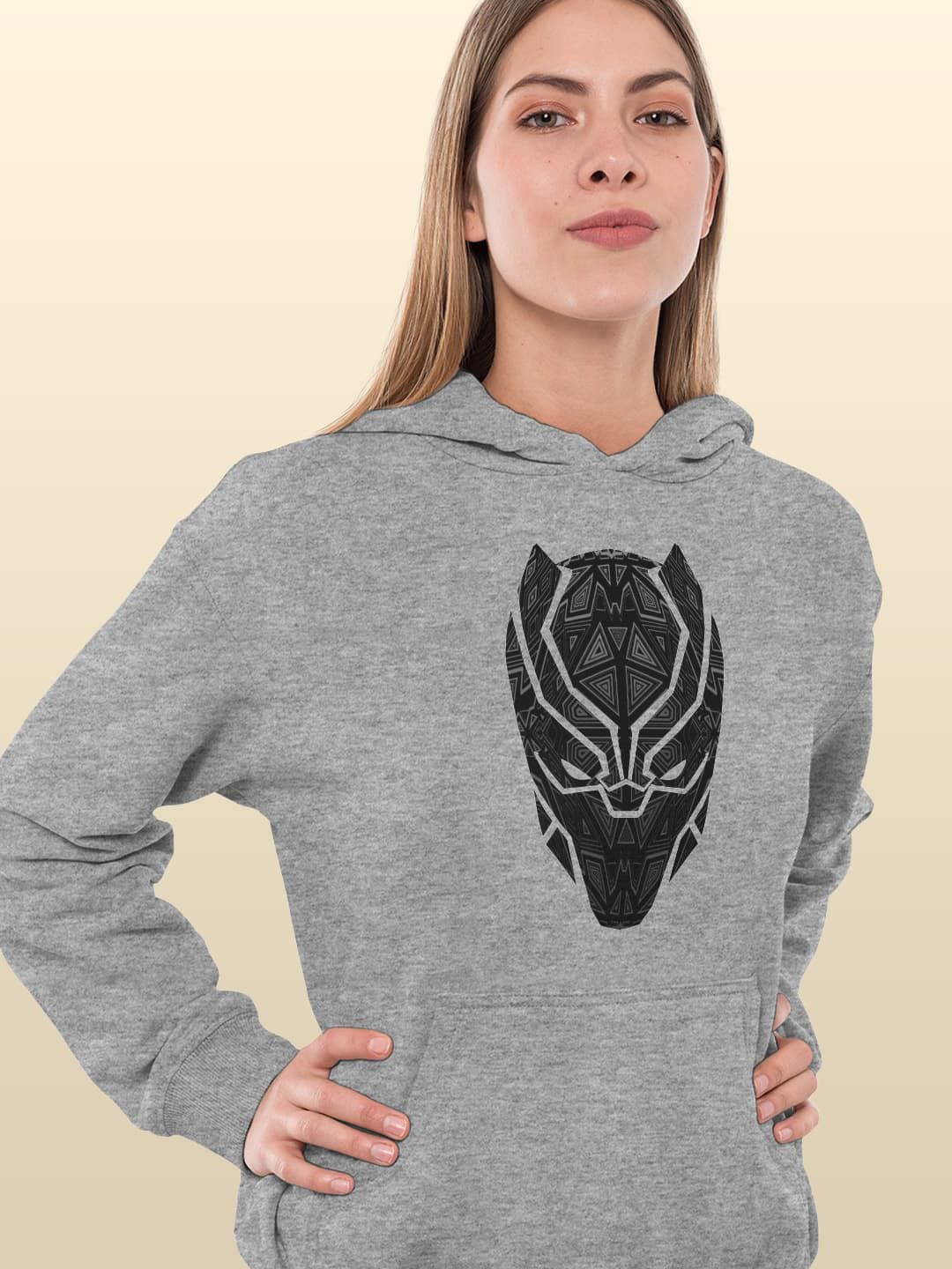 

macmerise Women Printed Hooded Sweatshirt, Grey