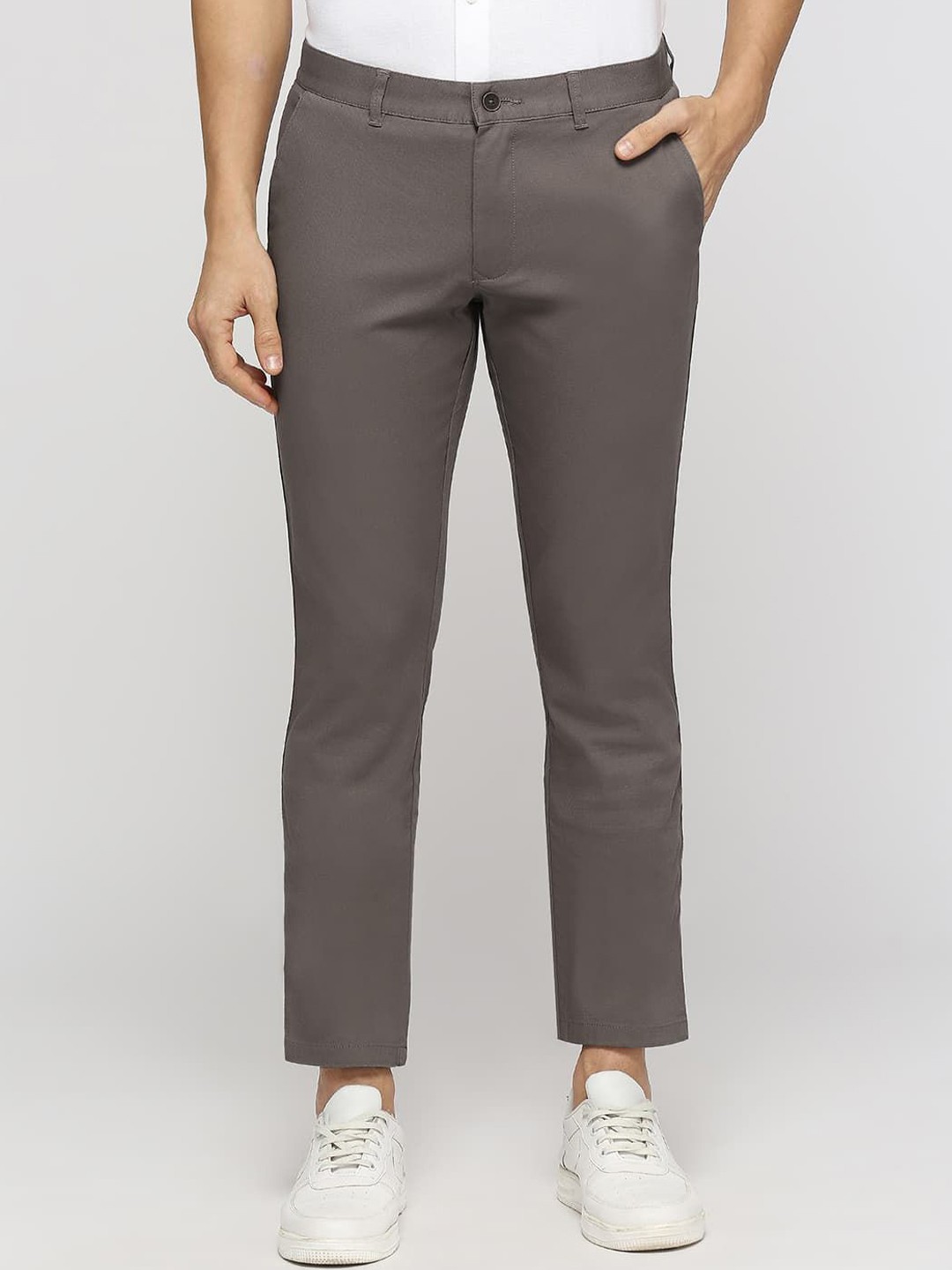 

Basics Men Mid-Rise Slim Fit Regular Trousers, Grey
