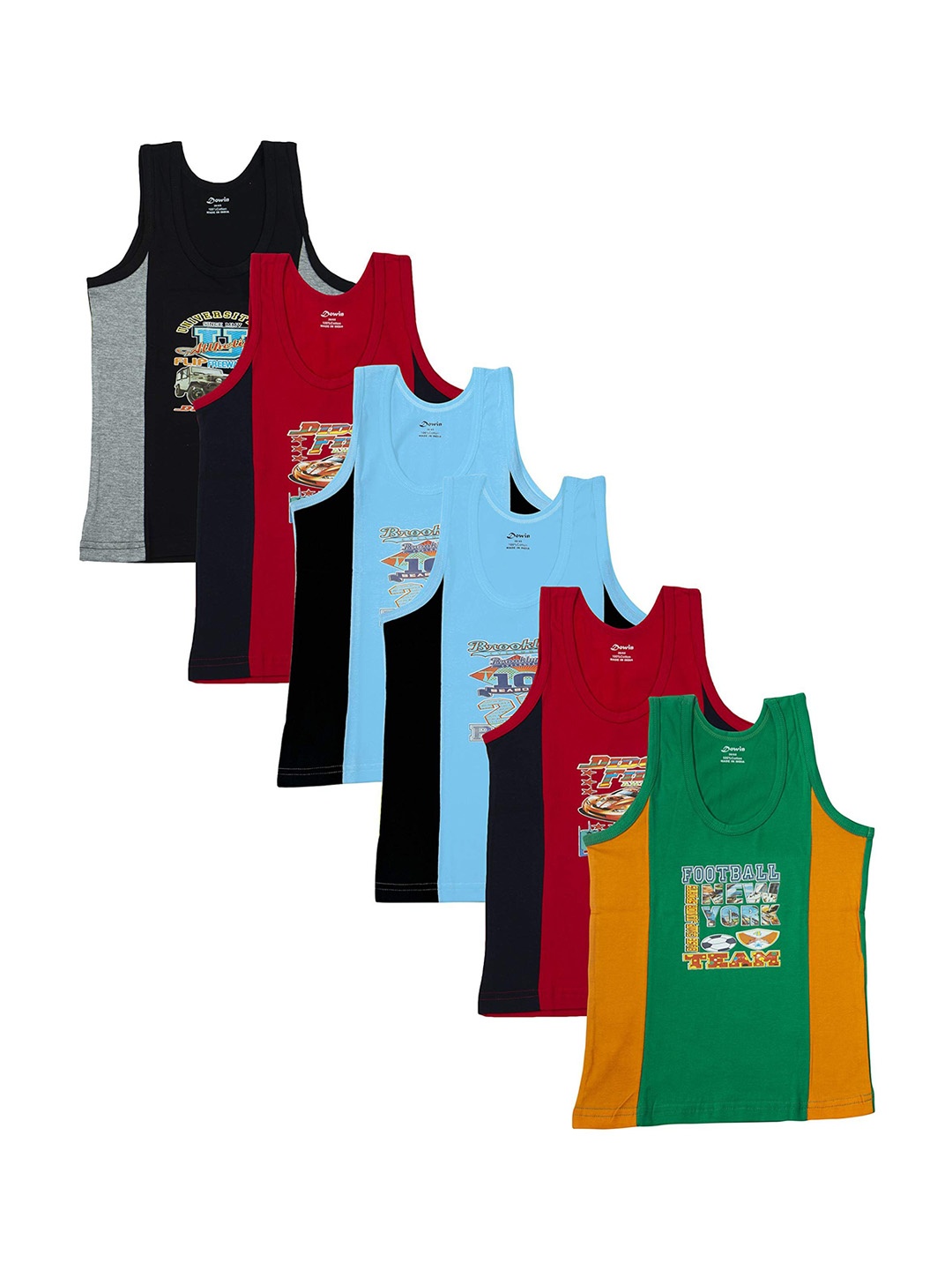 

Dowin Boys Pack Of 6 Undershirt Cotton Vests, Green