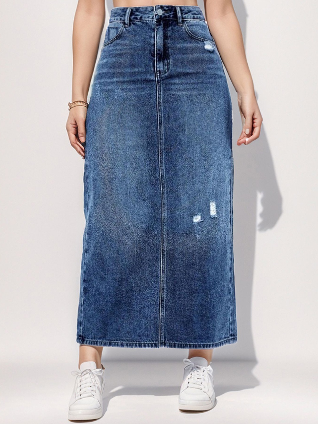 

LULU & SKY Straight Denim Maxi Skirts, Blue
