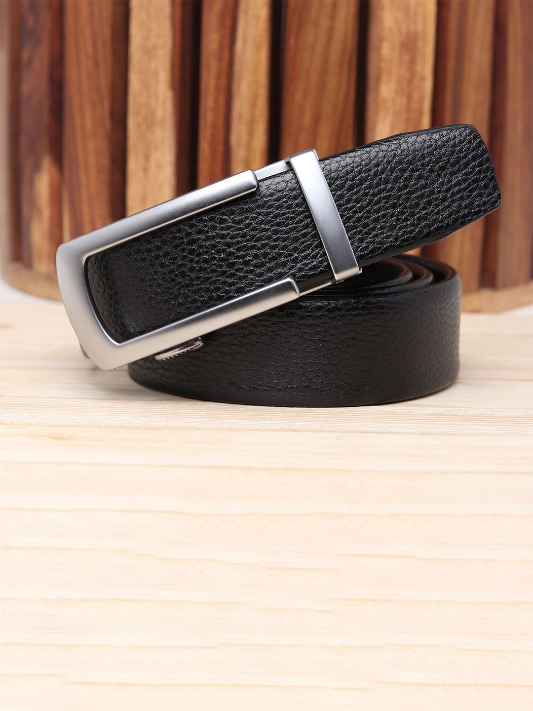 

WINSOME DEAL Men Textured Slider Buckle Closure Belt, Black